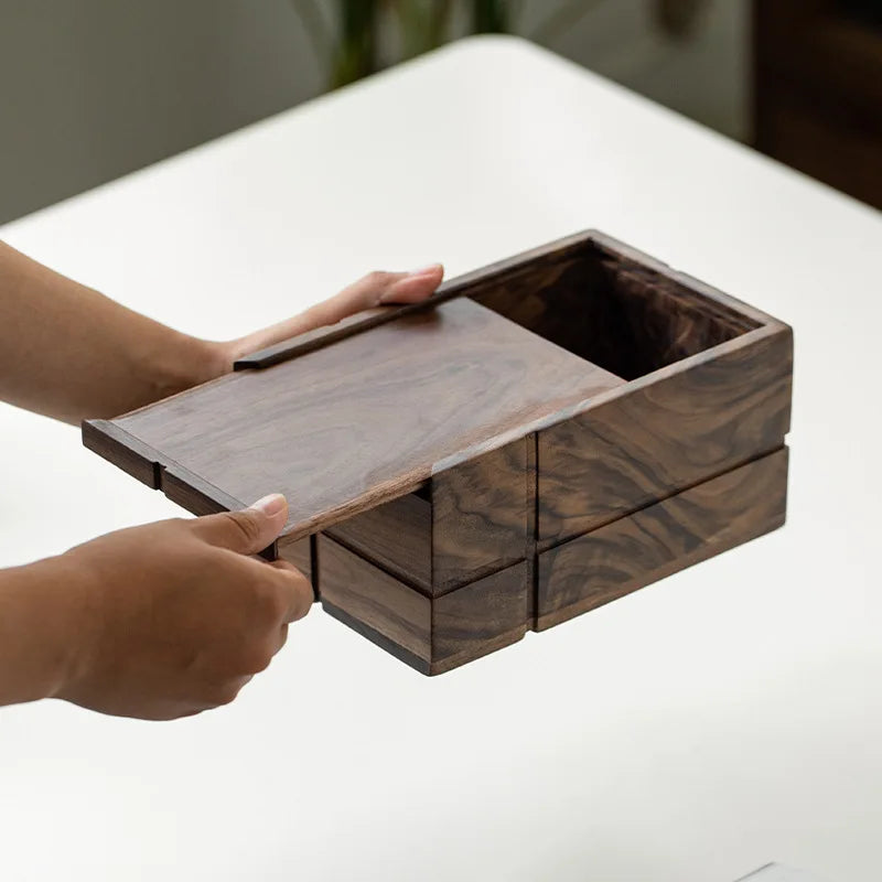 Axya Black Walnut Tissue Box Storage: Nordic Style Solid Wood, Japanese Living Room Organizer