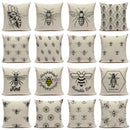 Axyaa Bee Pattern Linen Cushion Cover - Nordic Decorative Throw Pillow Case