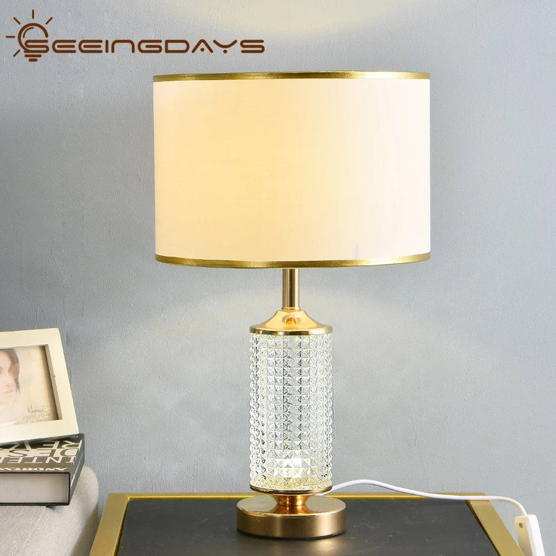 Axyaa Clear Crystal Glass LED Table Lamp for Bedroom and Living Room