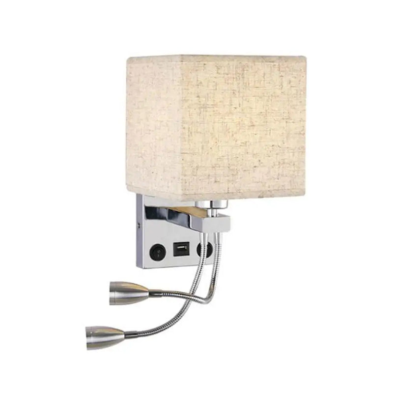 Axyaa Modern Wall Sconce with USB Port, 2 Switches & Fabric Shade LED Reading Lamp