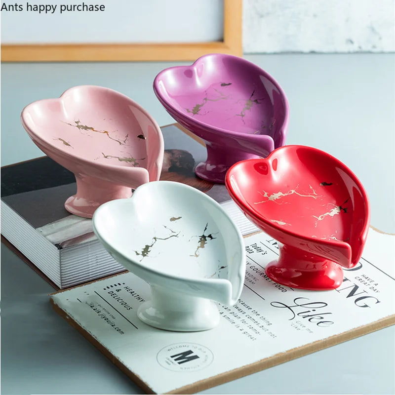 Ceramic Heart Soap Dish with Drain Rack by Axya: Bathroom Storage Shelf