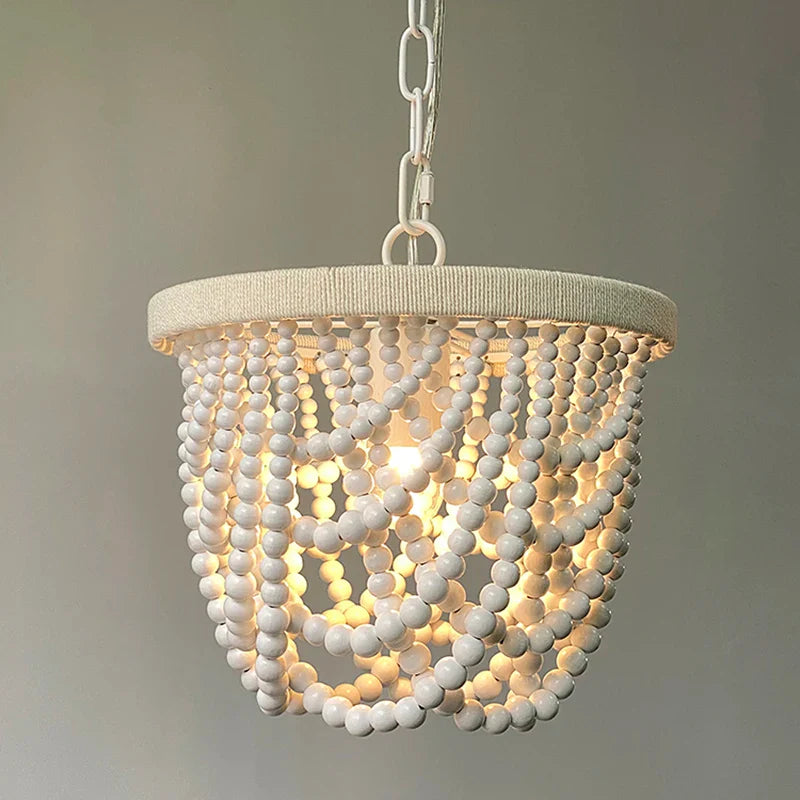 Axyaa Wooden Beads Chandelier White Mini Pendant Light for Bedroom & Kitchen