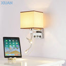 Axyaa LED Fabric Wall Sconce with USB Port for Bedroom and Living Room