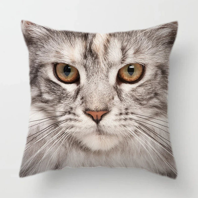 Axyaa Cat Face Print Throw Pillow Cover for Home Sofa Decor