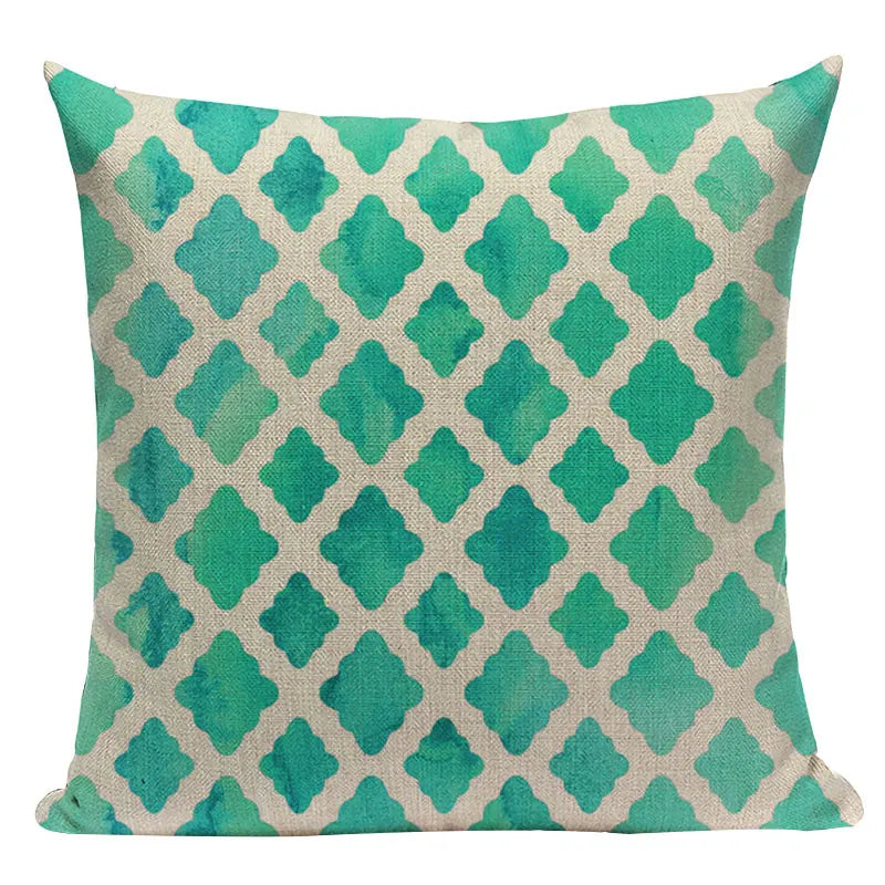 Axyaa Geometric Cushion Cover: Green Pink Diamond Design for Home, Bedroom, and Car