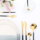 Axyaa 24-Piece Stainless Steel Cutlery Set for 6 - Black Gold Silverware