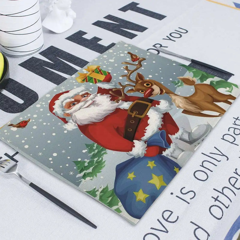 Axyaa Christmas Retro Fabric Napkins Set - Festive Table Decor for Home & Restaurant