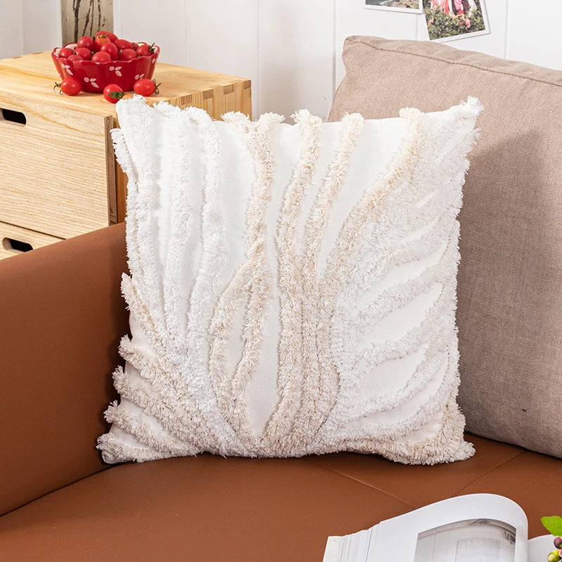 Beige Grey Tufted Coral Pillow Cover by Axyaa for Stylish Home Decor