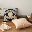 Axyaa Ivory Navy Cotton Embroidery Throw Pillow Cover Pink Decor Pillowcase