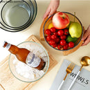 Axya Glass Fruit Plate with Wooden Base - Round Transparent Salad Bowl for Desserts