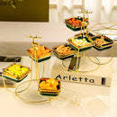 Axya Dark Green Deer Fruit Plate with Gold Border Metal Frame