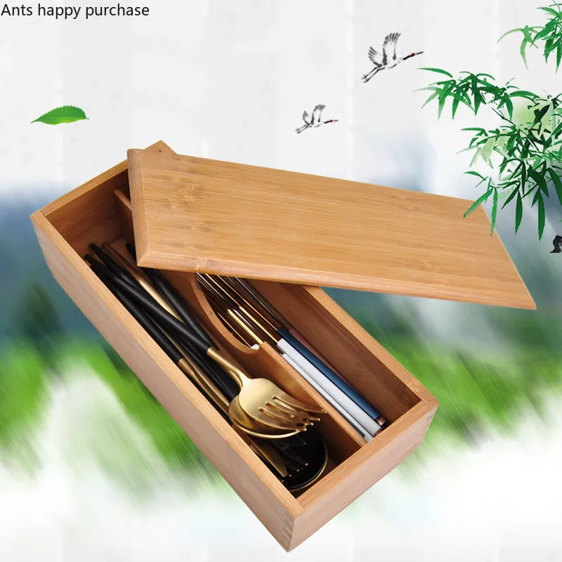 Axya Bamboo Cutlery Storage Box for Kitchen & Restaurant Tableware