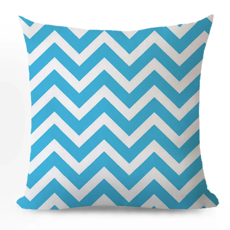 Axyaa Blue Geometric Cotton Linen Pillow Cover for Luxury Home Decor