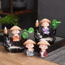 Axyaa Little Monk Ceramic Incense Burner with Mountain Water Flow Ornament