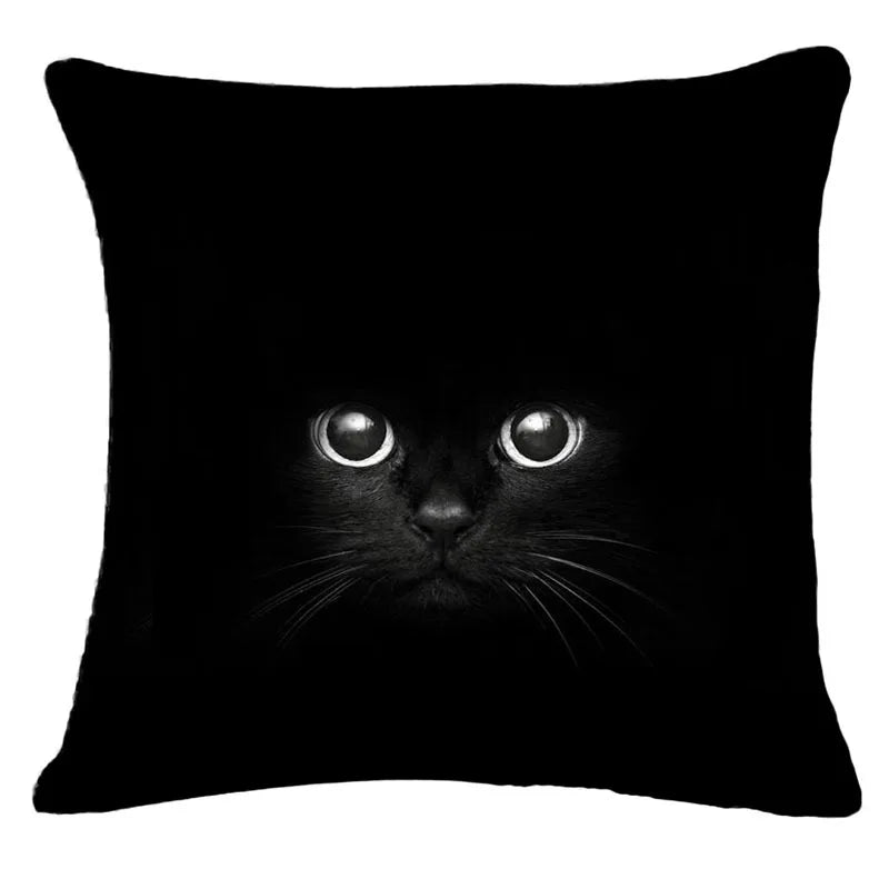 Axyaa Black Cat Cotton Linen Pillow Case for Home Decor - 45X45CM
