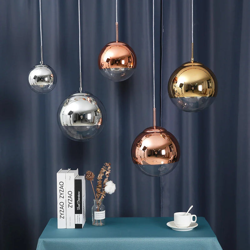 Axyaa Silver/Gold Glass Ball LED Pendant Lights for Kitchen Living Room Bedroom