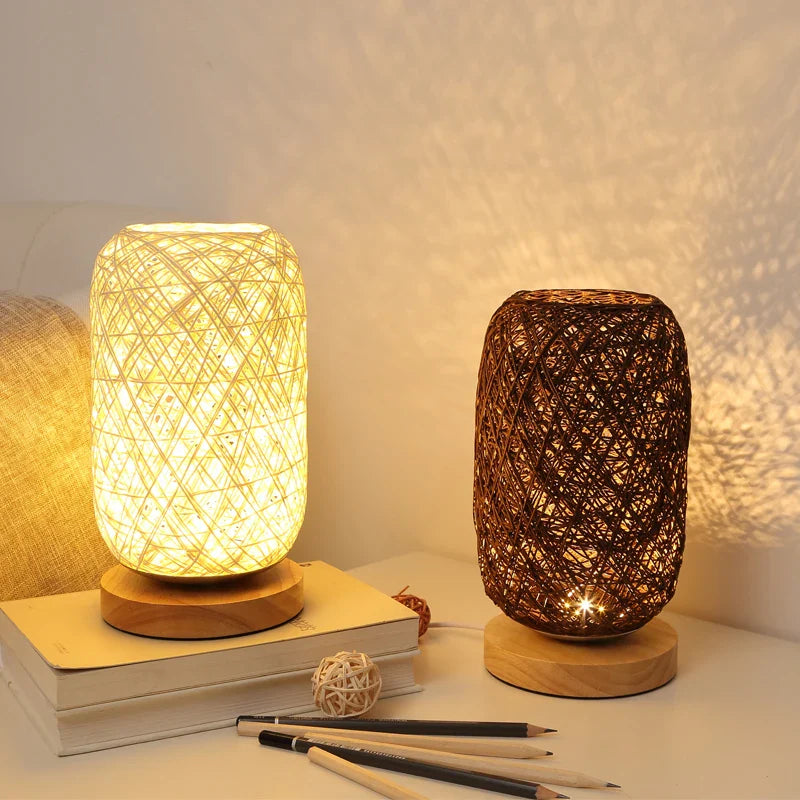 Axya Rattan Twine Ball Lights Table Lamp for Home Decor and Bedroom Night Light