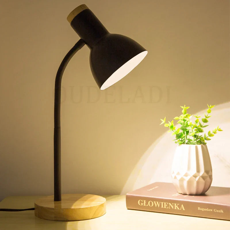 Axya Solid Wood LED Desk Lamp: Modern Nordic Reading Light for Study, Bedroom, and Bedside