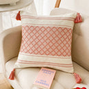 Axyaa Boho Blue Diamond Jacquard Cushion Cover with Tassels for Home Decor