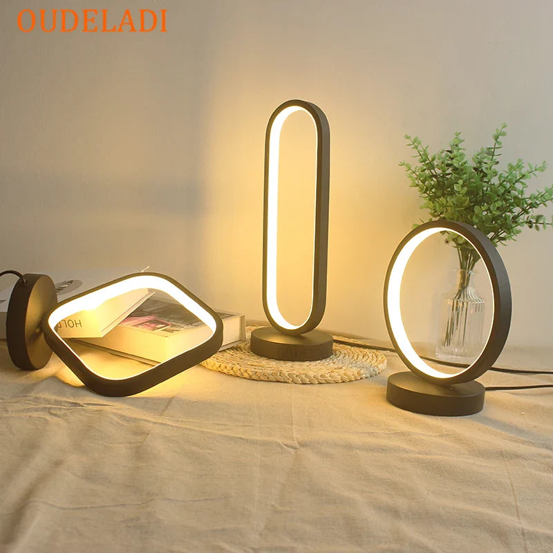 Axya Modern Black Ring LED Table Lamp for Bedroom Decor and Reading