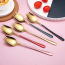 Axyaa Stainless Steel Long Handle Fork Spoon Set for Ice Cream Fruit Salad