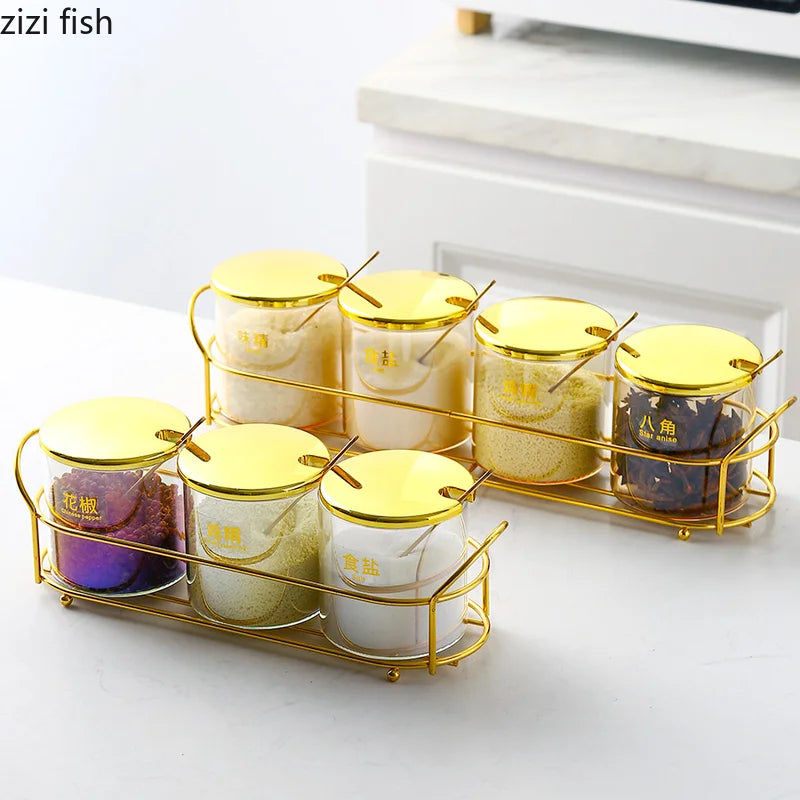 Axya Glass Seasoning Jar with Gold Lid - Kitchen Storage Container