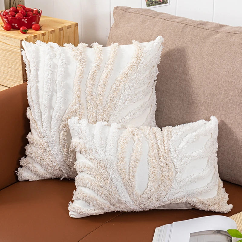 Beige Grey Tufted Coral Pillow Cover by Axyaa for Stylish Home Decor