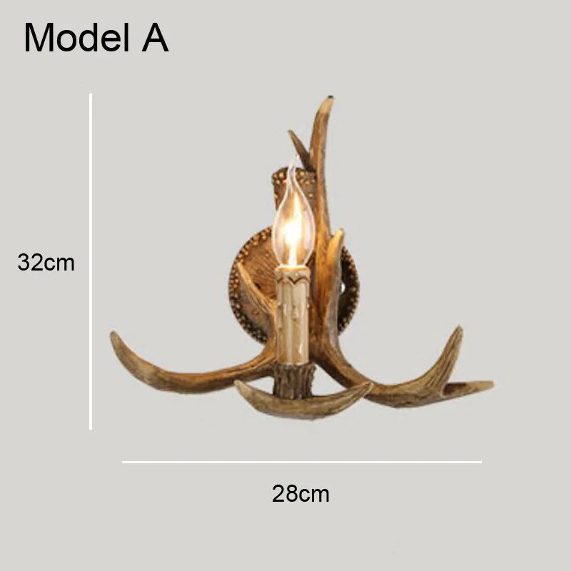 Axyaa Deer Wall Lamp: Rustic Resin LED Candle Sconce with Tree Branch Design