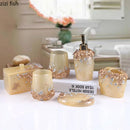 Axya Floral Bathroom Set: Soap Dispenser, Cup, Toothbrush Holder, Toilet Brush