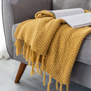 Axyaa Mustard Yellow Knit Throw Blanket with Tassels - 50"x62"
