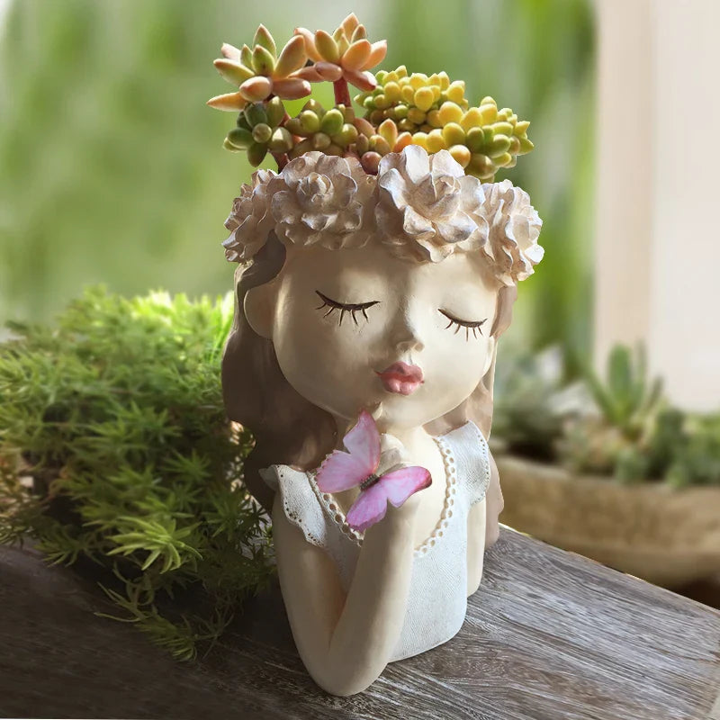 Axya Girl Sculpture Resin Vase: Creative Home Decor & Gift