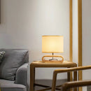 Axyaa Wood Base Table Lamp with Cloth Lampshade - Lighting Fixture for Living Room