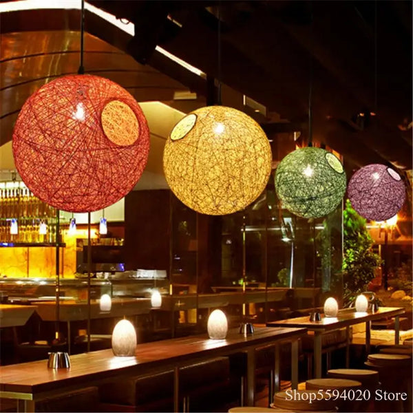 Axyaa Hemp Ball Chandelier: Modern Spherical Lights for Living Room, Dining Room, Kids' Decor