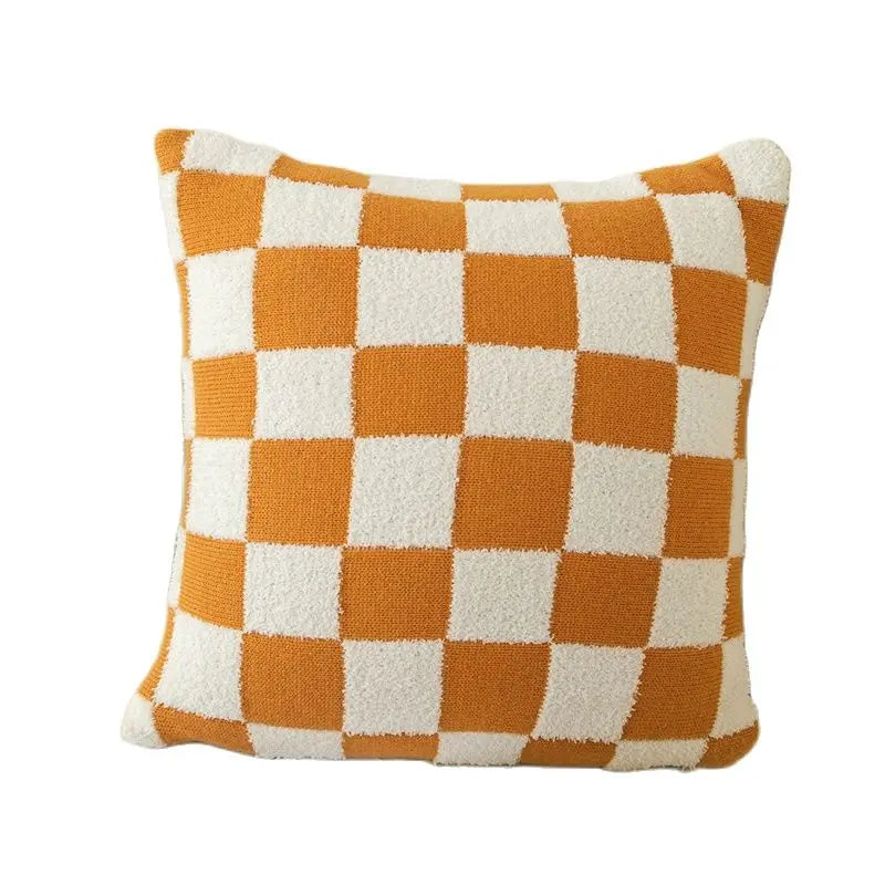 Axyaa Checkered Flocking Cushion Cover for Home Decoration