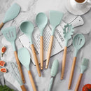 Axyaa Silicone Kitchen Utensils Set with Wooden Handle - Cooking Tools & Egg Beaters