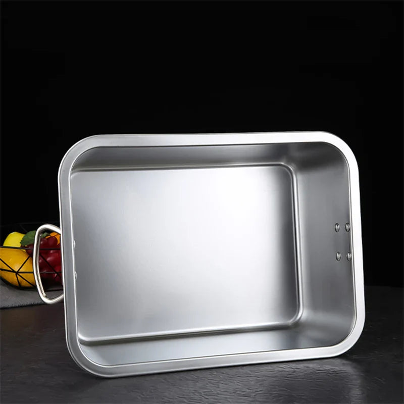 Axyaa Stainless Steel Food Storage Tray with Handles for Baking and Serving