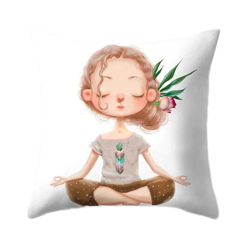 Axyaa Yoga Girl Printed Polyester Cushion Cover for Home Decor 45x45CM