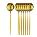 Axyaa 8Pcs Dinner Spoon Set Stainless Steel Gold Black Cutlery Kitchen Flatware