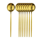 Axyaa 8Pcs Dinner Spoon Set Stainless Steel Gold Black Cutlery Kitchen Flatware