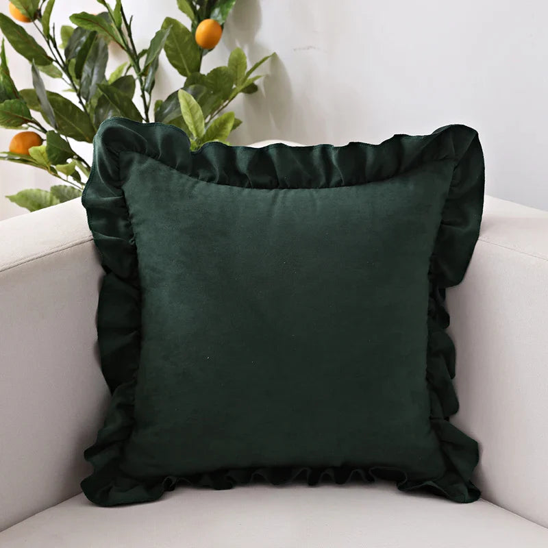 Axyaa Soft Faux Suede Ruffle Cushion Cover for Home Decor