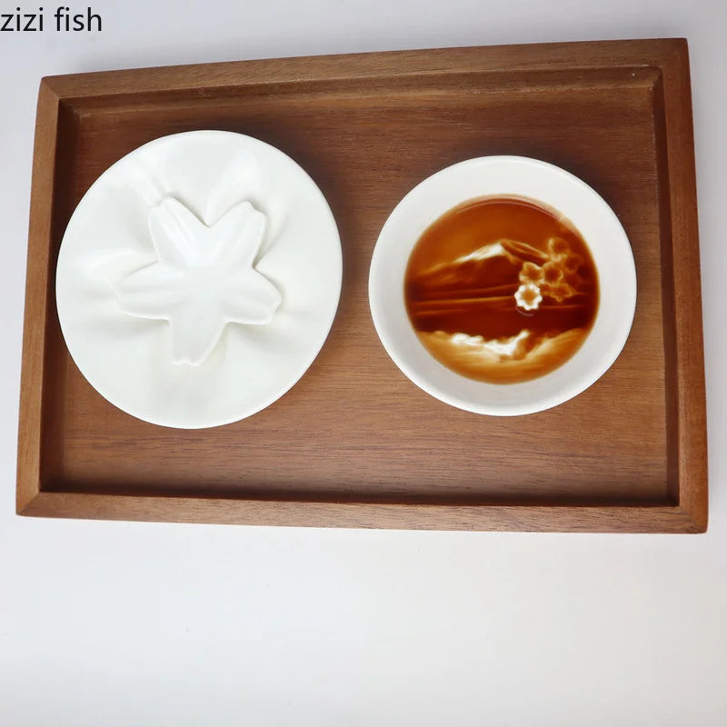 Axya Ceramic Sakura Seasoning Plate Kitchen Decor, Concave-Convex Round Soy Sauce Plate