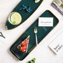 Square Green Ceramic Dinner Plate Gold Porcelain Dessert Bowl Set by Axya
