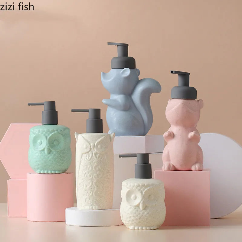 Axya Ceramic Owl Squirrel Soap Dispenser Handwashing Fluid Press Bottle
