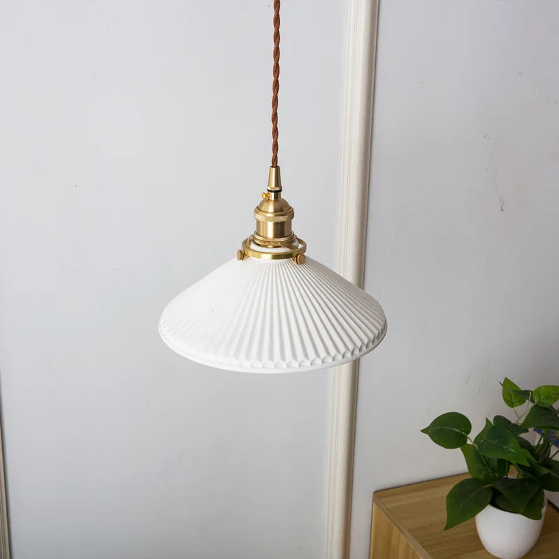 Axyaa White Ceramic Brass Pendant Lights - Nordic Japanese Style Hanging Lamp