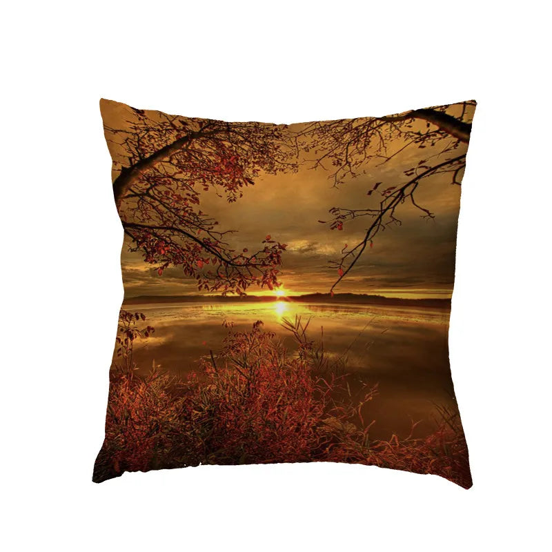 Axyaa Waterfall Maple Lake Forest Decor Pillow Cover Case