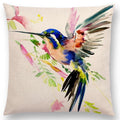 Axyaa Bird Watercolor Cotton Linen Cushion Cover- Hummingbird Goldfinch Chickadee Cardinal Kingfisher
