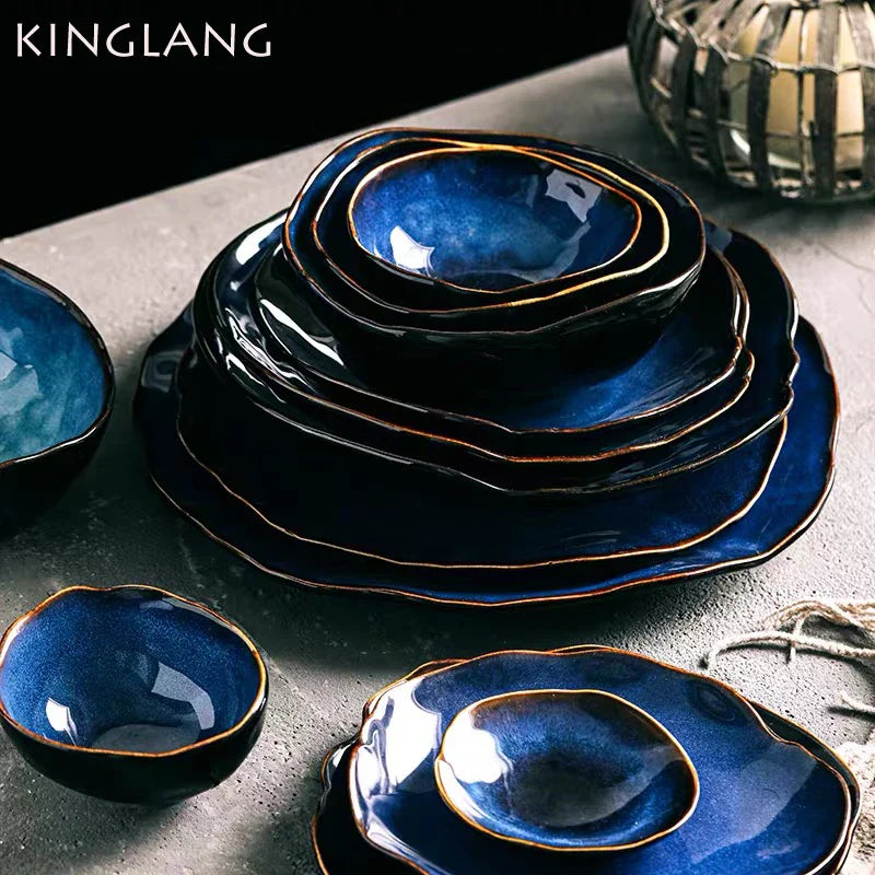 Axya Nordic Ceramic Dinnerware Set, Irregular Shape, Pottery Plate and Bowl, Salad Dish
