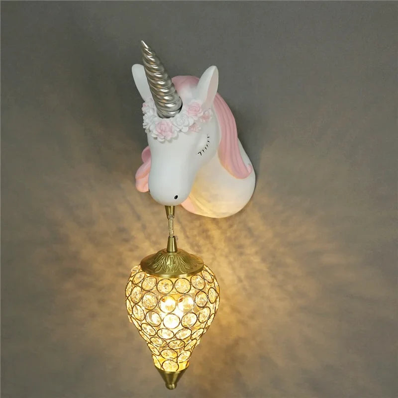 Axyaa Cartoon Unicorn Wall Lamp for Children's Bedroom Décor