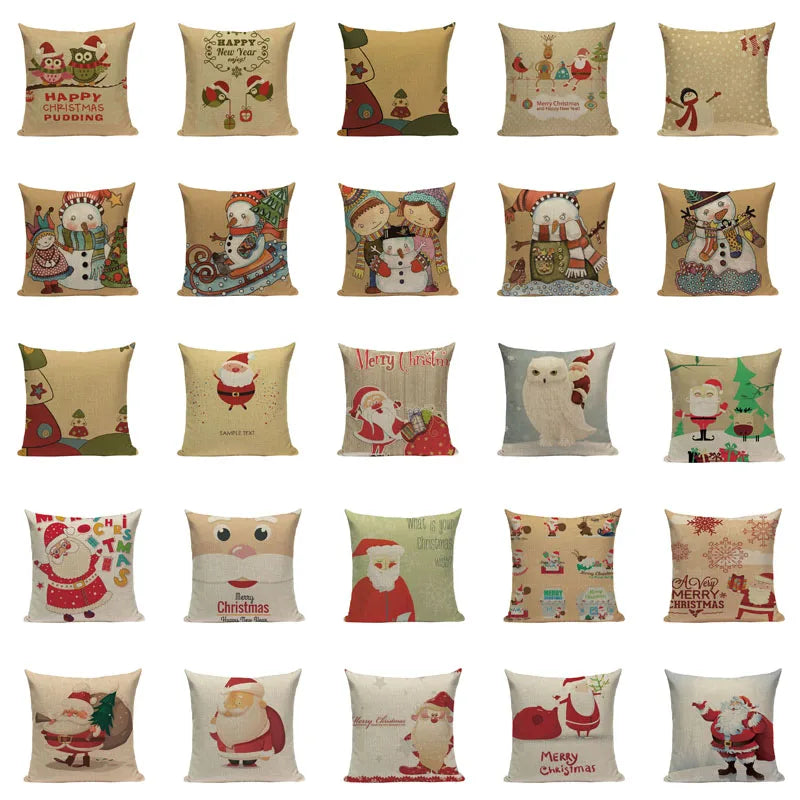 Christmas Santa Deer Pattern Cushion Cover for Festive Home Decor - Axyaa