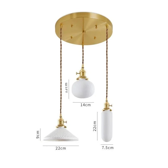 Axyaa Ceramic LED Pendant Light - Modern Copper Hanging Lamp